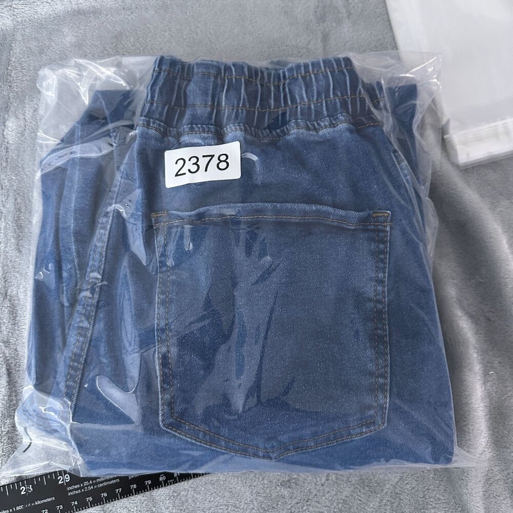 Wax Jean Denim Jogger Pants Womens Size Large Drawstring Waist High Rise Blue - Picture 12 of 12